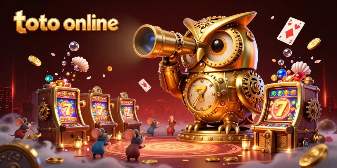 Rasakan pengalaman toto online dengan kasino animasi 3D yang menampilkan burung hantu dan simbol keberuntungan.