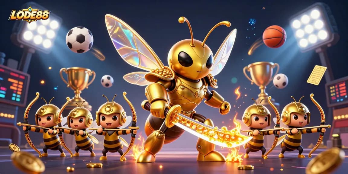 Engage with LODE88 in thrilling casino action featuring vibrant sports-themed characters.