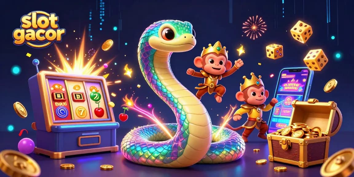 Experience the thrill of slot gacor with a jackpot explosion and vibrant casino elements in this dynamic illustration.