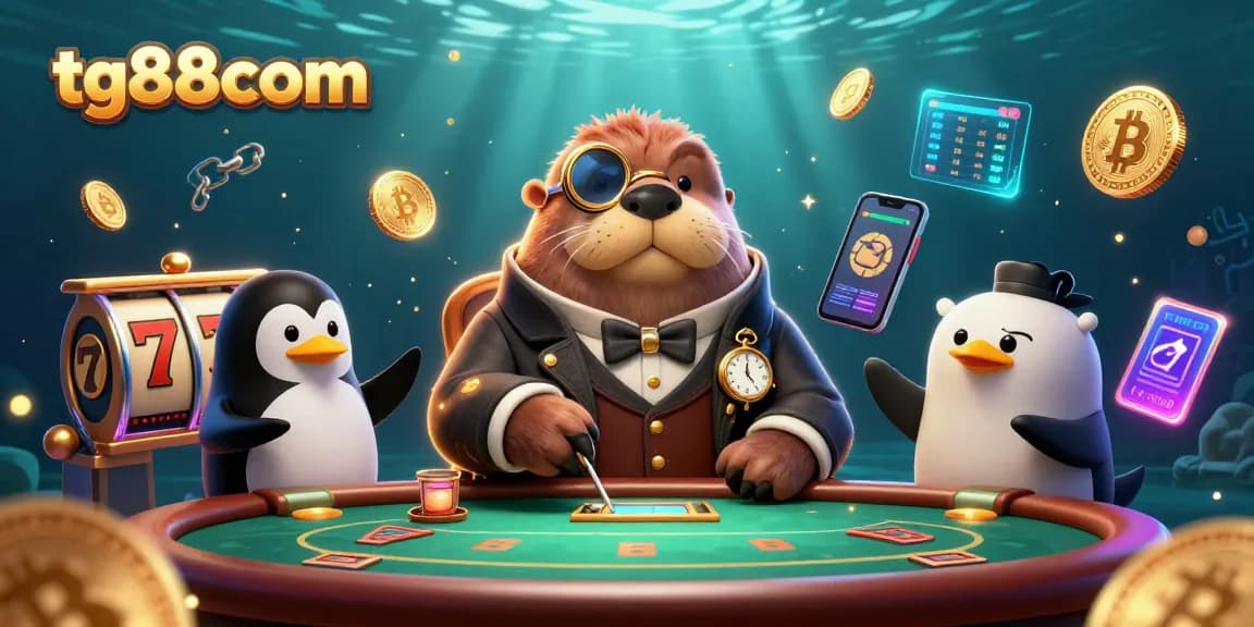 Experience thrilling gameplay at tg88com with vibrant slot reels and animated 3D characters in an underwater casino.
