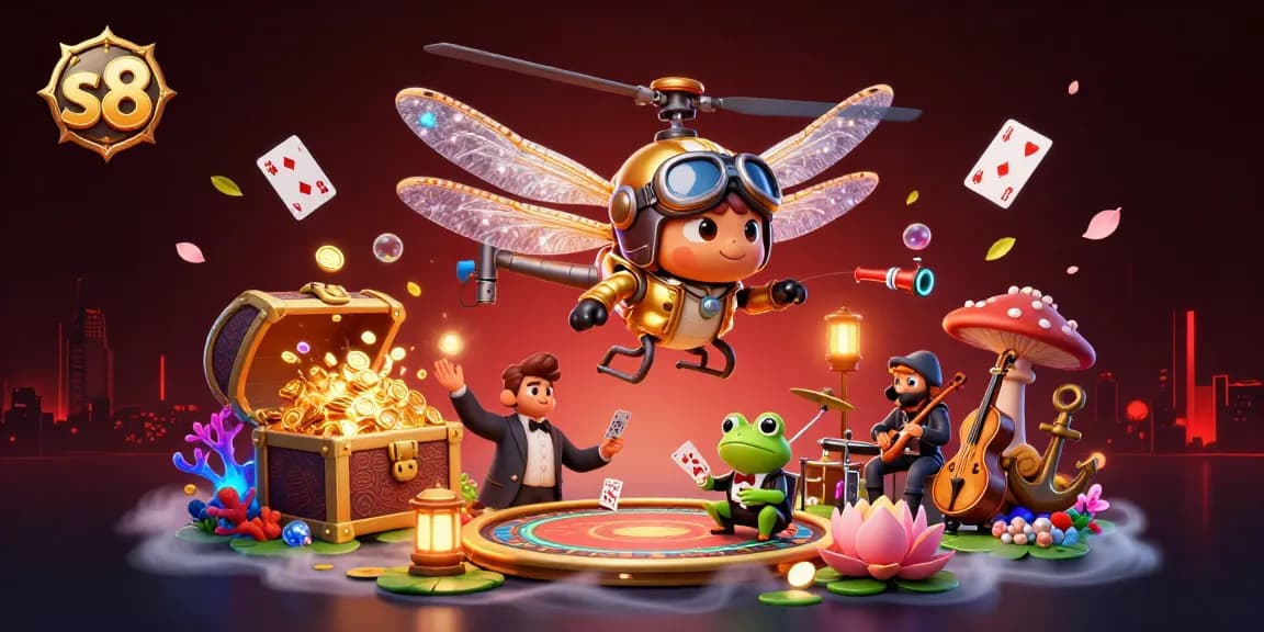 Experience thrilling gaming at s8 with our vibrant casino adventure illustration featuring unique characters and elements.