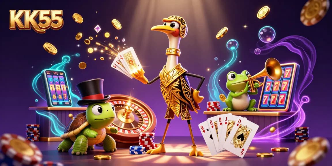 Experience winning strategies at KK55 with vibrant casino characters and festive game elements.