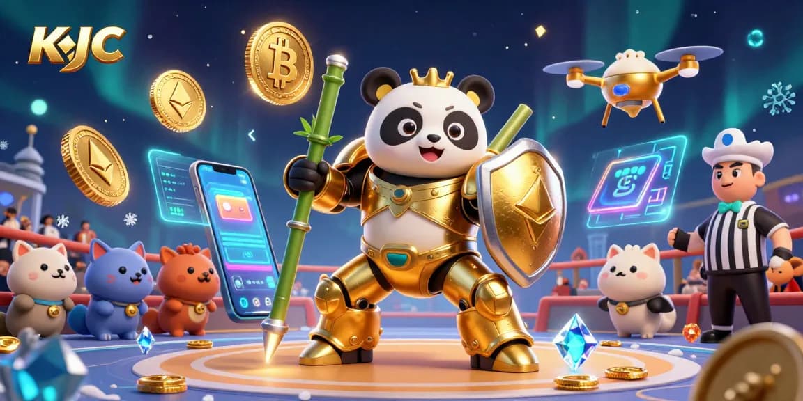KJC players engage in a thrilling 3D casino experience featuring a mech-suit panda and innovative crypto elements.