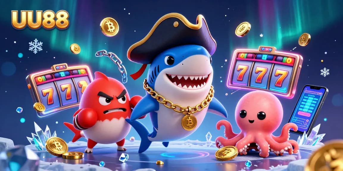 Engage in exciting gameplay at UU88 with a vibrant 3D casino scene featuring a shark, pufferfish, and octopus.