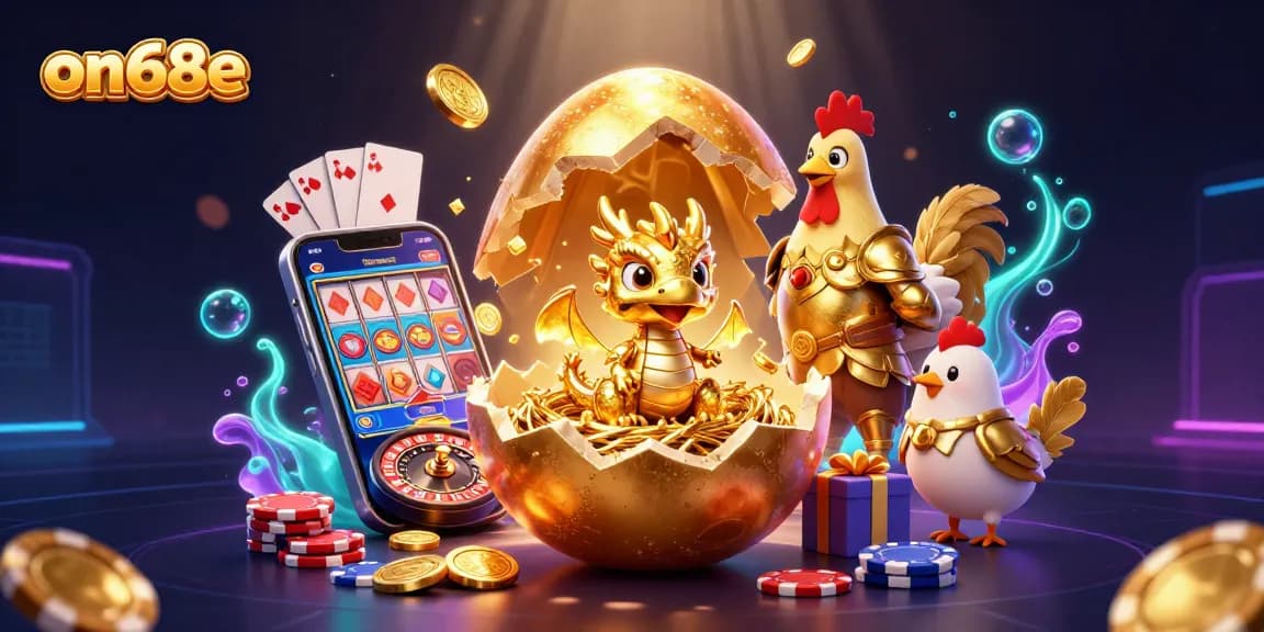 Experience thrilling wins at on68e with a vibrant scene featuring a golden dragon and casino elements.