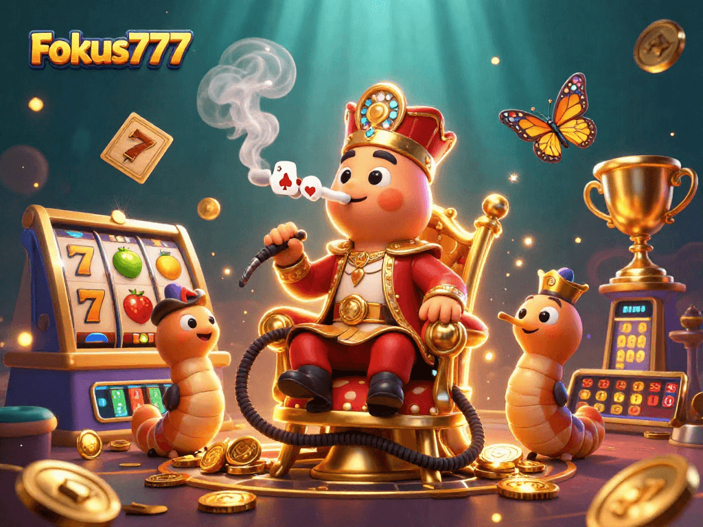 Experience thrilling games at Fokus777 with captivating slot symbols and vibrant casino elements.