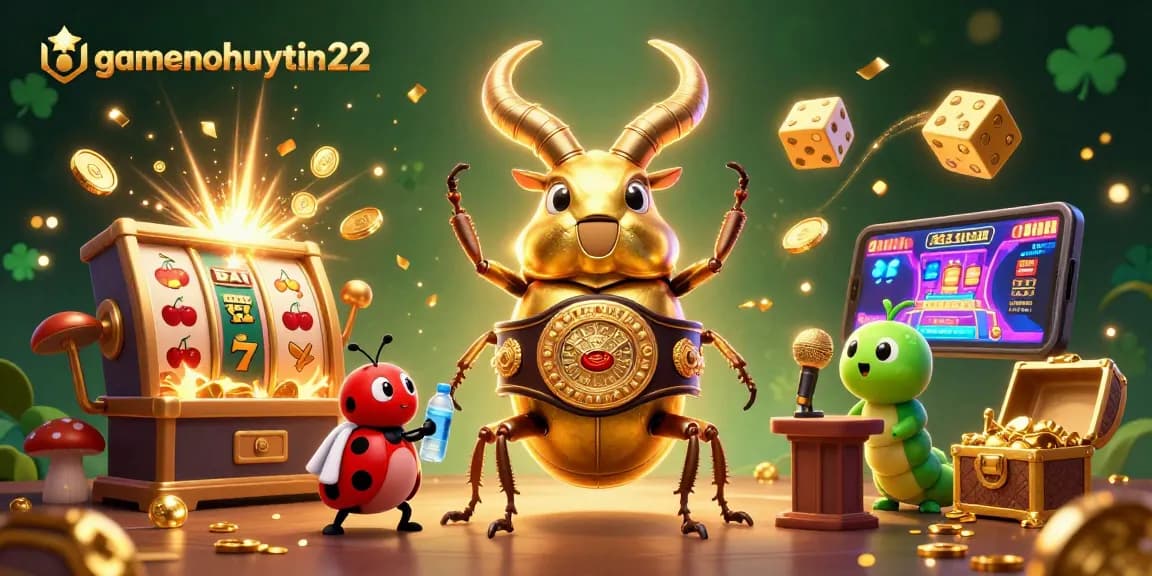 Experience gamenohuuytin22 with a vibrant illustration of a golden stag beetle boxing in a casino!