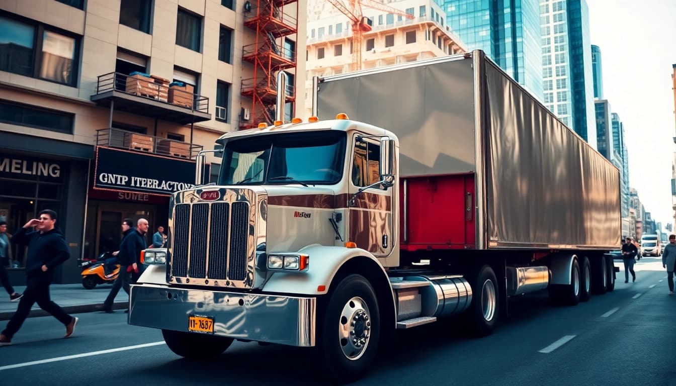 Hauling service with a truck in an urban setting showcasing transportation capabilities efficiently.