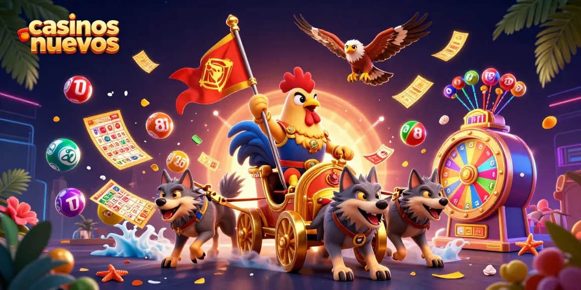 Los casinos nuevos ofrecen emocionantes loterías y dinámicas de juego en esta ilustración vibrante.