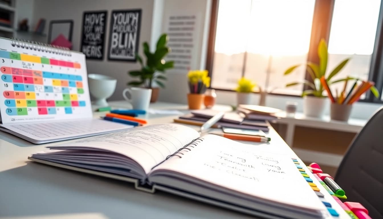 Plan Your Way, Instantly with an organized workspace featuring a planner and colorful stationery.