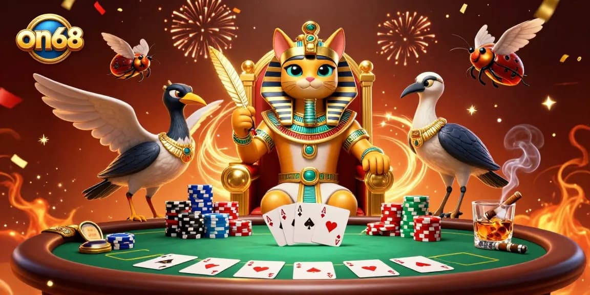 Play exciting poker at on68 with a pharaoh cat and dynamic casino elements.