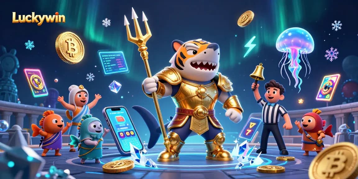 Engage with Luckywin's captivating underwater casino scene featuring a unique 3D tiger shark!