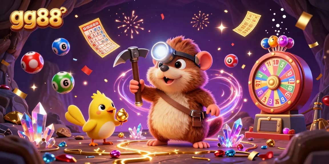 Engage with exciting gg88 games featuring a treasure hunter mole and lively lottery elements, creating a vibrant casino atmosphere.