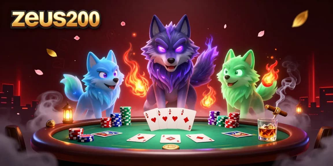 Zeus200 menampilkan pemimpin serigala berkekuatan mistis di meja poker.