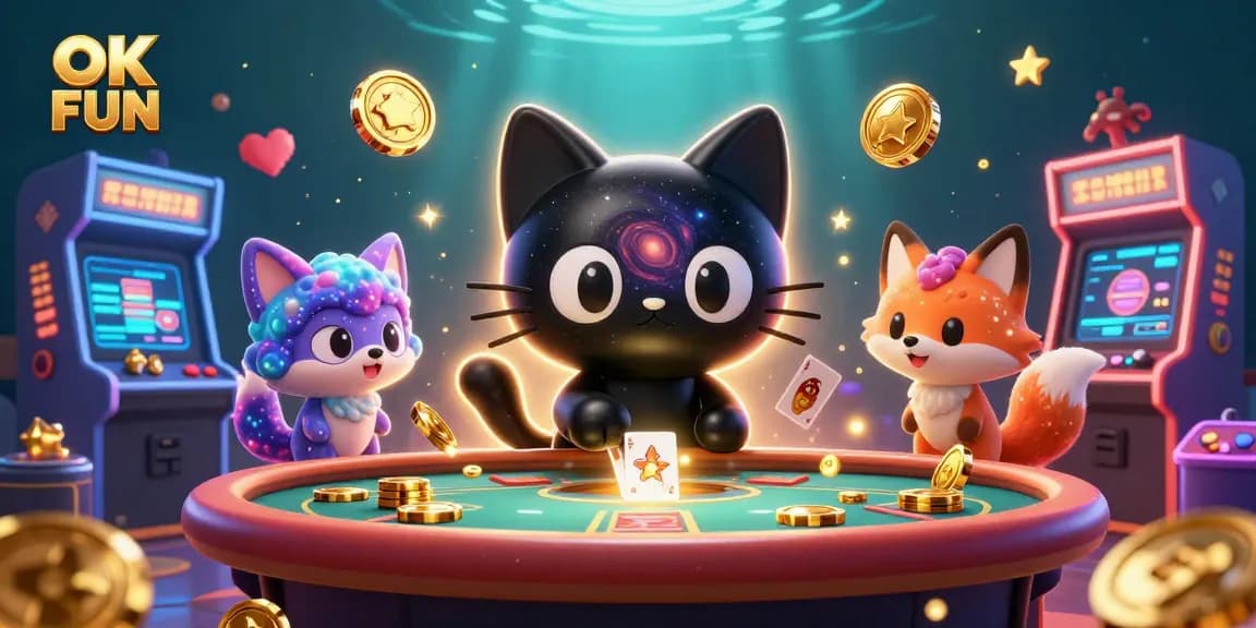 Engage with OK FUN as the 3D black hole cat captivates players at a vibrant cosmic casino.