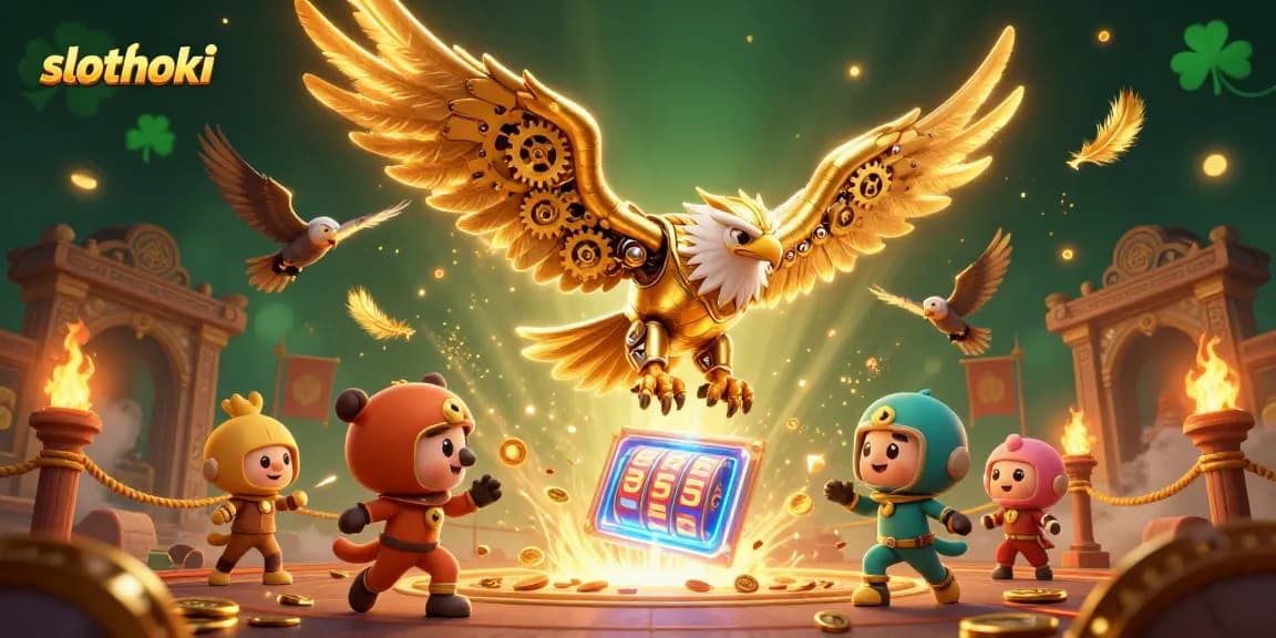 Raih kemenangan di slothoki dengan ilustrasi kasino 3D menarik dan elemen permainan slot.