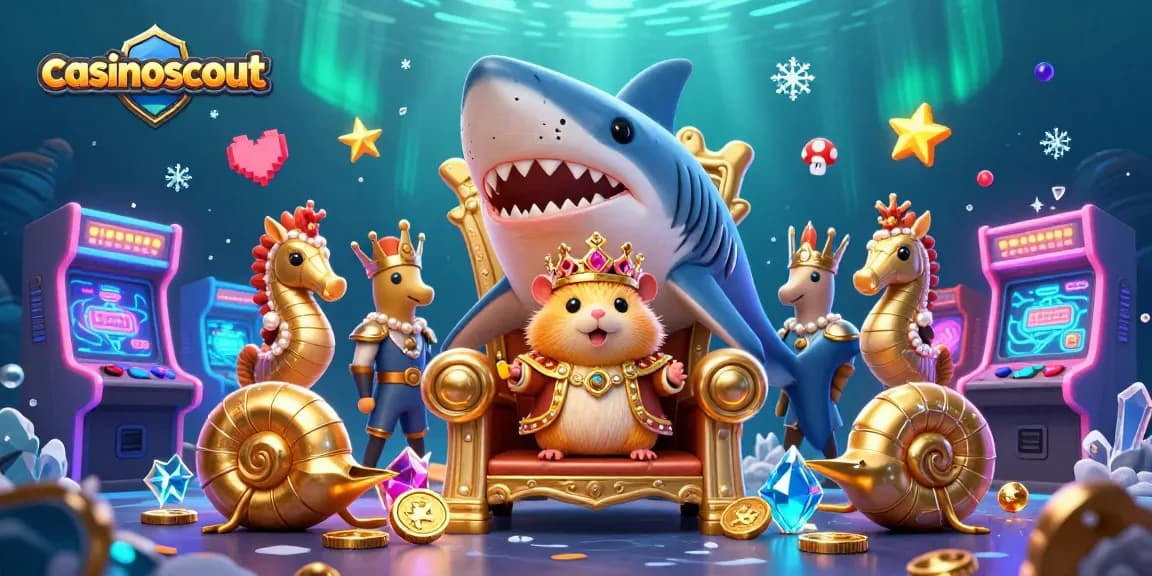 Experience immersive fun at casinoscout with the golden hamster king surrounded by gaming elements.