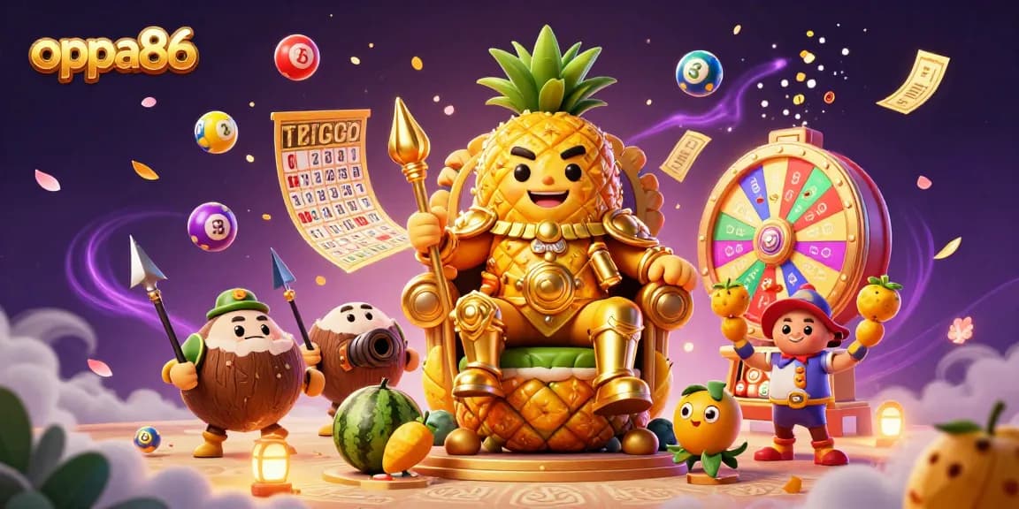 Engage in exciting gambling moments with oppa86 as vibrant lottery elements animate a colorful beach casino scene.