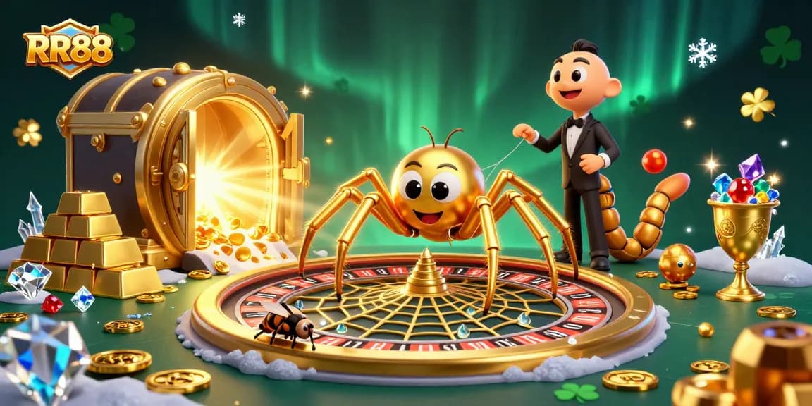 Experience RR88's thrilling atmosphere as animated characters unveil exciting casino treasures.