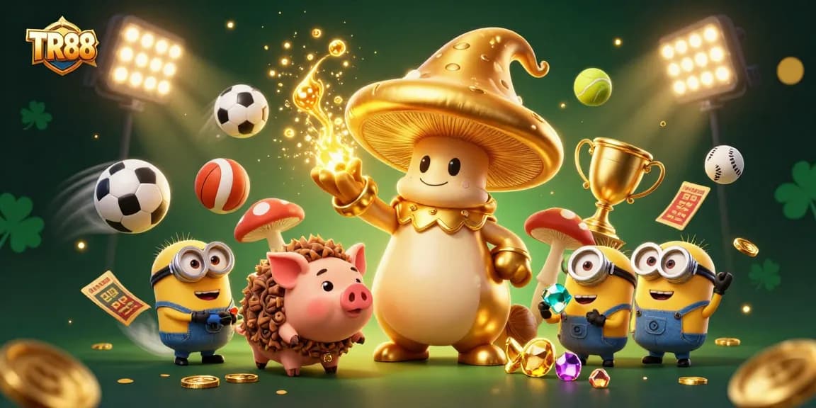 Experience fortune with TR88, featuring golden magical elements and dynamic sports action.