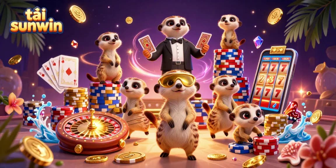 Experience gameplay excitement with tải sunwin, featuring colorful meerkats in a lively casino scene.