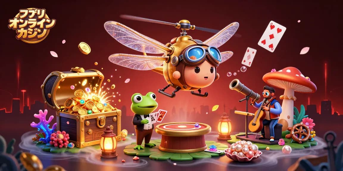 アプリ オンラインカジノの魅力を表現した3Dイラスト、リアルなカジノ体験を提供します。