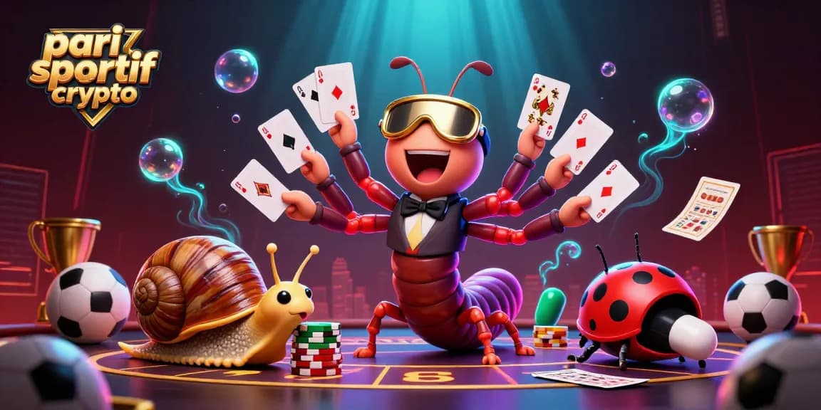 Misez sur le pari sportif crypto avec des personnages animés, des éléments de jeux dynamiques et une ambiance festive.