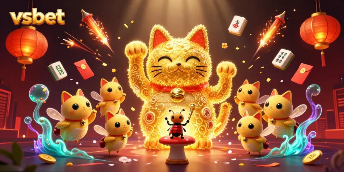 Experience the thrill of winning with vsbet's vibrant casino illustration featuring a lucky cat.