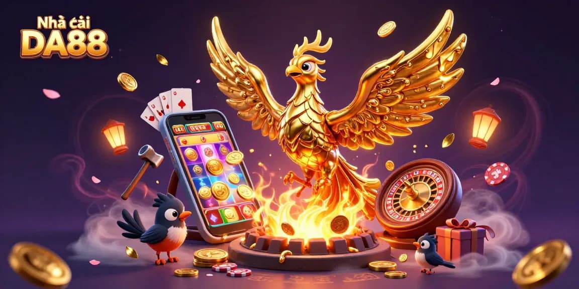 Experience thrilling gaming with Nhà cái DA88, featuring dynamic symbols and a vibrant casino scene.