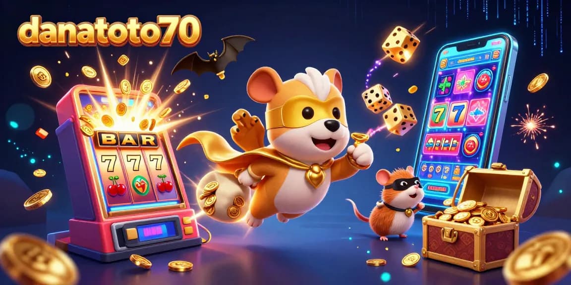 Experience excitement with danatoto70 featuring a superhero dog and colorful slot machine scene!