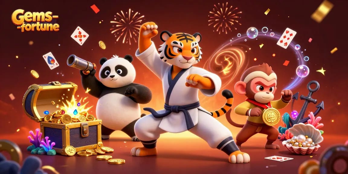 Experience gems-fortune excitement with our kung fu characters in a vibrant casino scene!