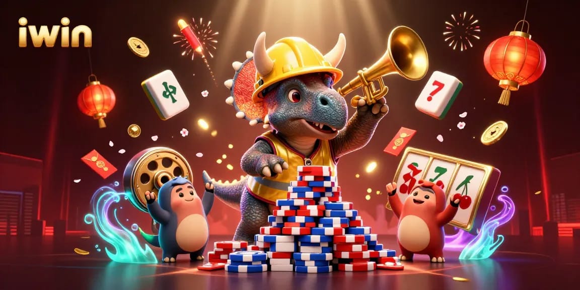 Engage with iwin's dynamic casino scene featuring cheerful characters celebrating wins amidst vibrant gaming elements.
