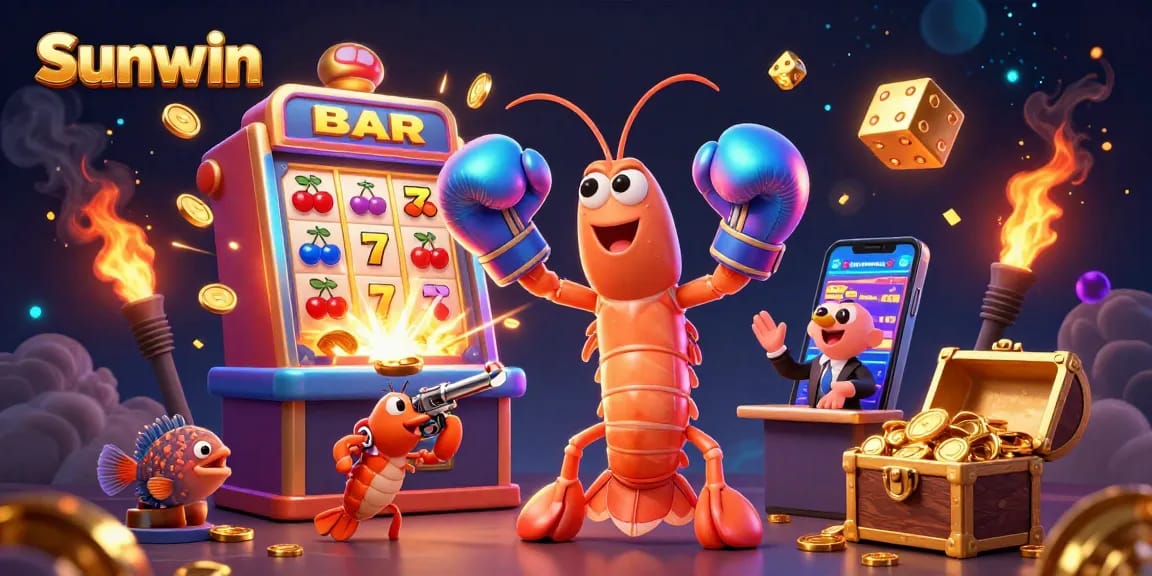 Join the fun at Sunwin with vibrant characters celebrating a jackpot win amidst immersive casino games!