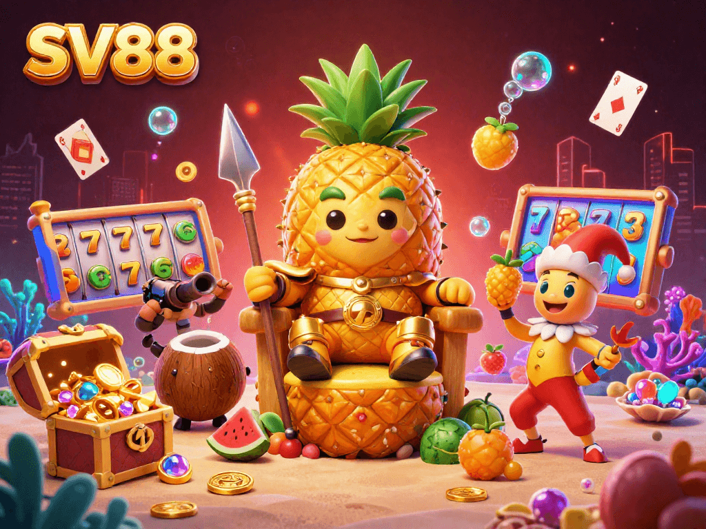 SV88 invites players to enjoy an animated casino scene with vibrant characters and dynamic game elements.