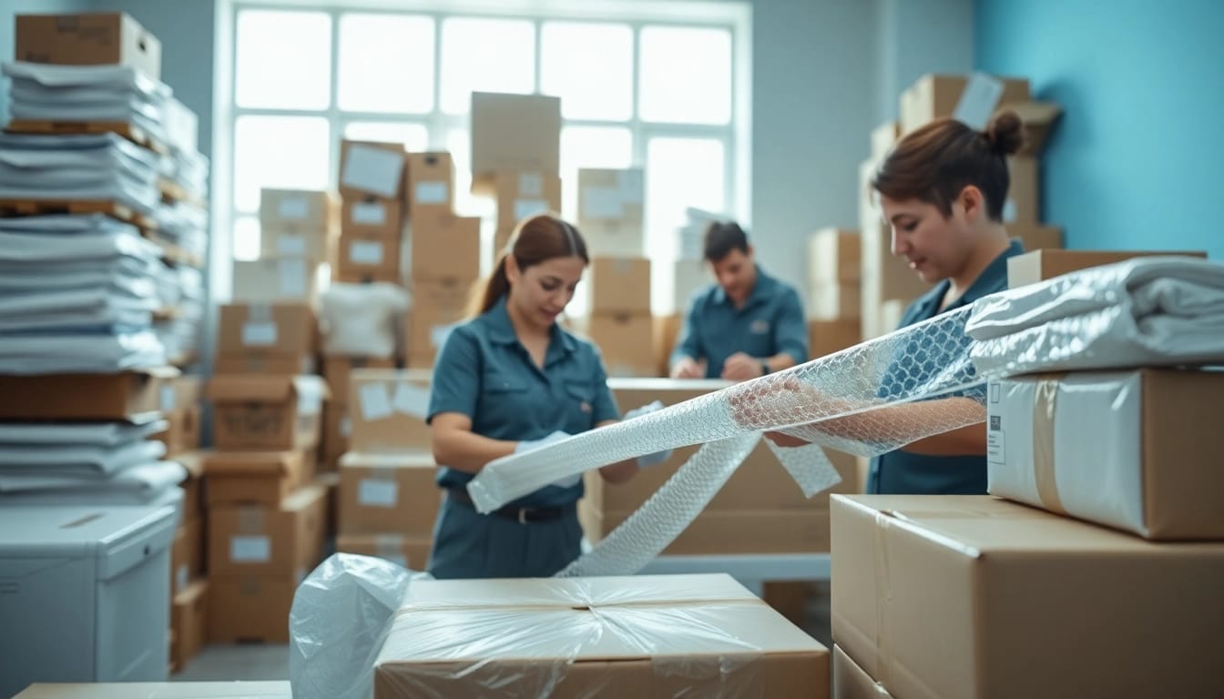 Efficient team providing Professional Packing Services in a bright, organized environment.
