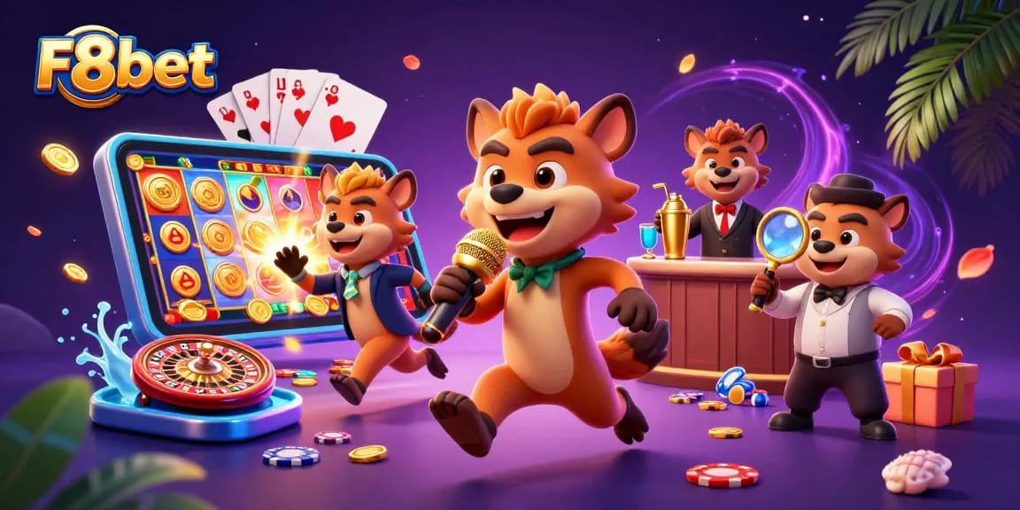 Experience the thrill of F8bet with lively hyenas bringing casino fun to life through games and comedy.