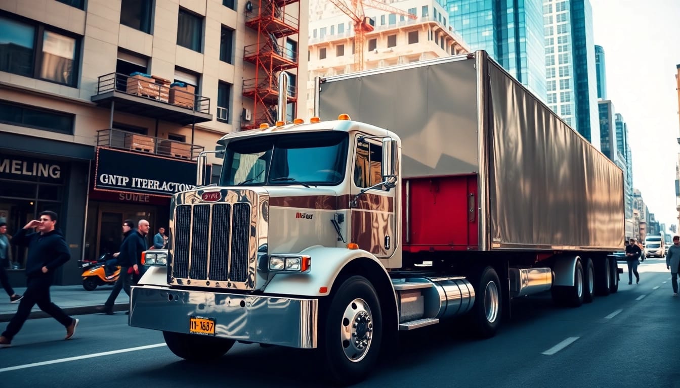 Hauling service with a truck in an urban setting showcasing transportation capabilities efficiently.