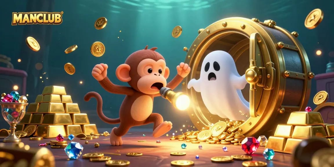 Experience exciting wins at MANCLUB with a ghost-hunter puppy tracking a mischievous monkey in an enchanted casino.