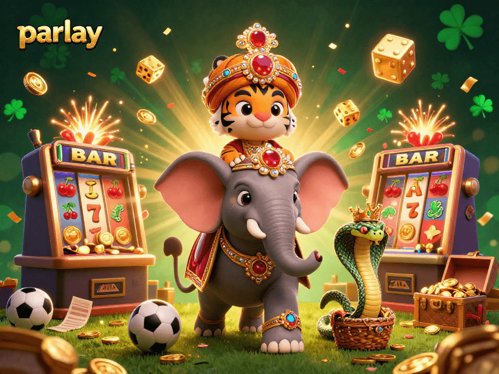 Bet on parlay to win big with a vibrant 3D casino illustration showing exciting game elements and characters.