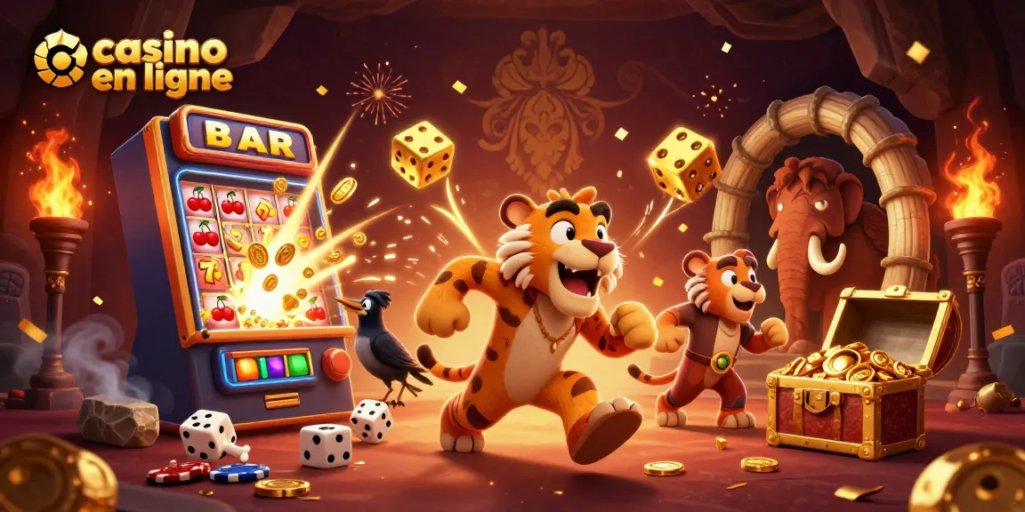 Jouer au casino en ligne avec un art 3D coloré et dynamique, incluant des éléments de jeu.