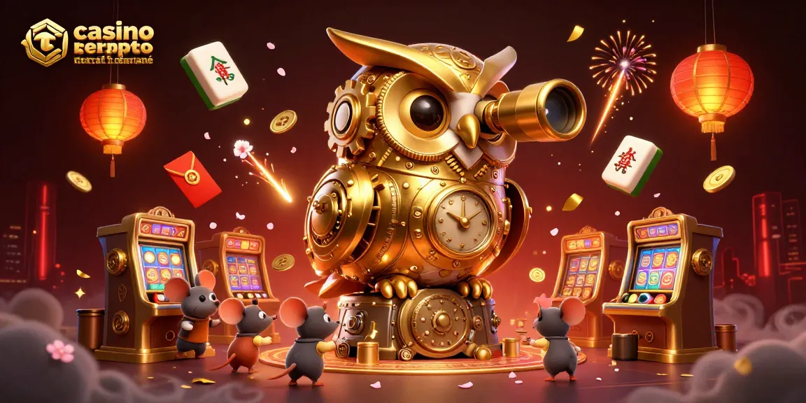 Profitez d'un retrait rapide grâce au casino crypto retrait instantané, illustré avec un hibou doré et un décor vibrant.