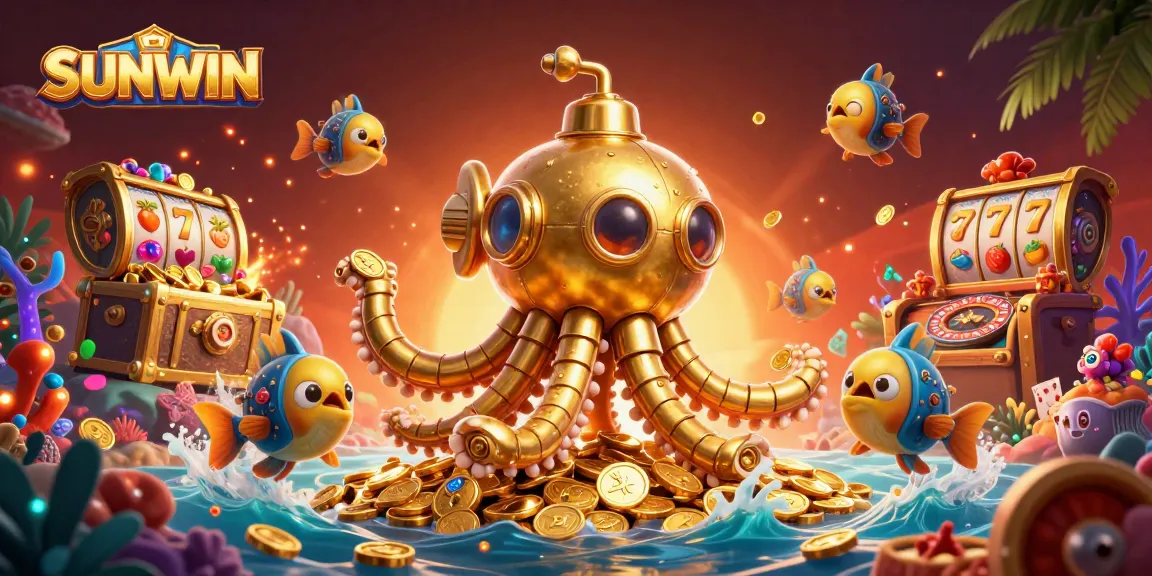 SUNWIN invites players to immerse in a jackpot scene featuring vibrant slot reels and treasures