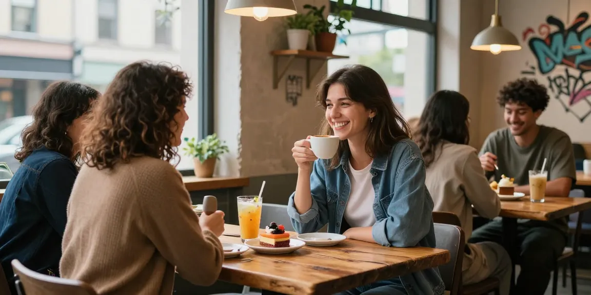 Gái gọi trải nghiệm không gian cafe thân mật với bạn bè, ánh sáng tự nhiên ấm áp.
