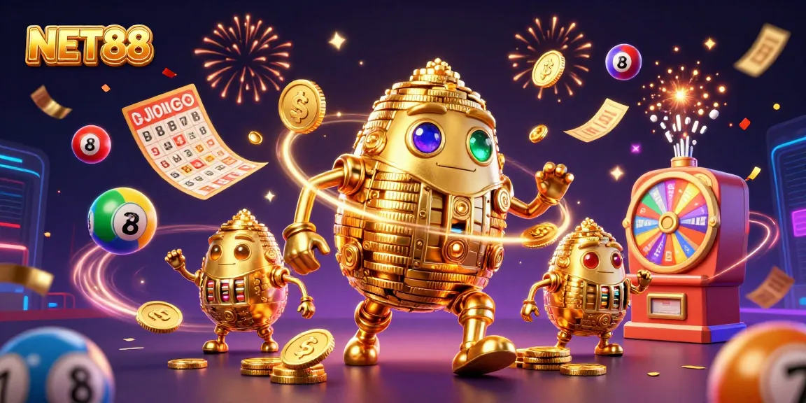 NET88 ignites excitement with dynamic casino action featuring golden golem and lottery elements.
