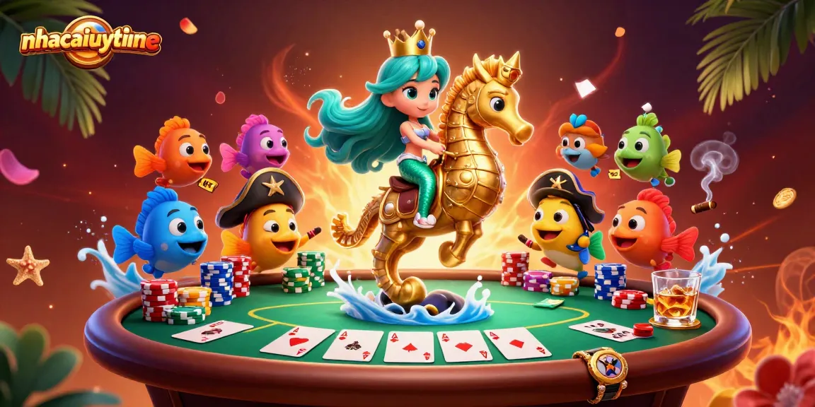 Experience the vibrant gambling world with nhacaiuytinne featuring a mermaid and poker elements.