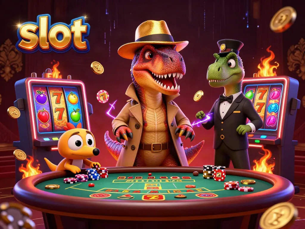 Menyambut pengalaman slot yang menarik di kasino dengan velociraptor dan stegosaurus.