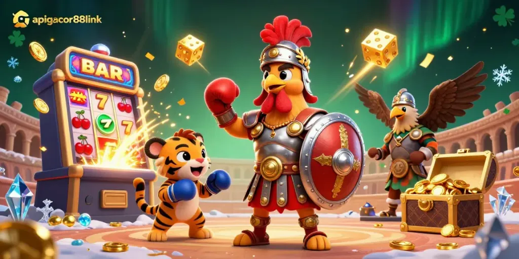 Experience epic gambling thrills with apigacor88link's lively casino scene filled with exploding jackpots and dynamic characters.