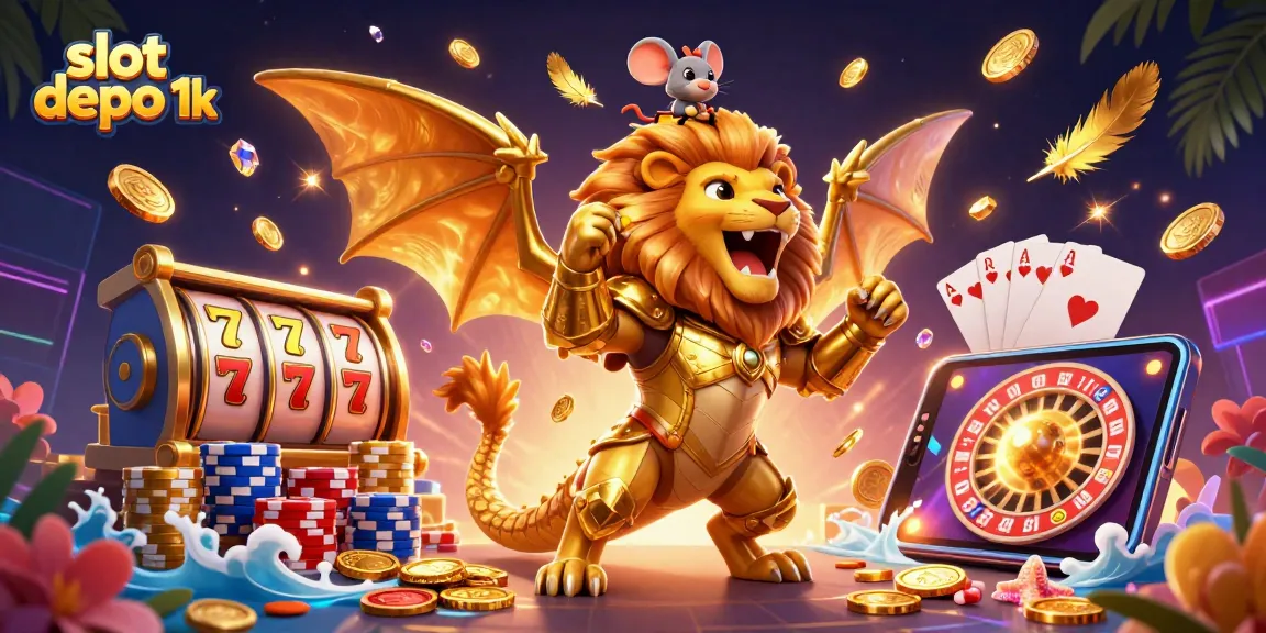 Experience the excitement of slot depo 1k with a vibrant gaming illustration featuring golden coins and jackpots.
