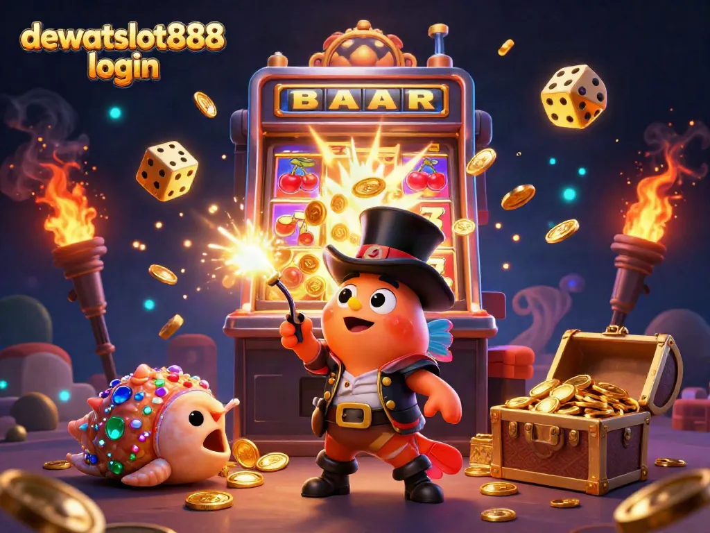 Gambar ilustrasi 3D cerah yang menunjukkan dewataslot888 login dengan sekelompok karakter laut mengumpulkan koin emas.