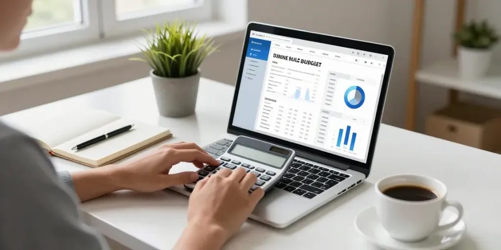 Calculator Online for budgeting in a modern home office.